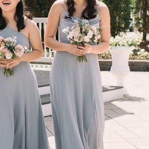 David's Bridal Dusty Blue Cowl Neck Chiffon Bridesmaid Dress